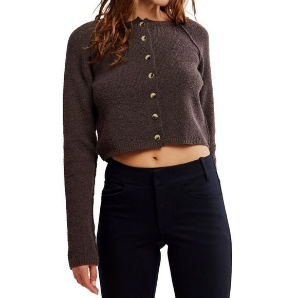 Free People OB2127408 Women's Sz XS Chocolate Brown Sydney Shrunken Cardigan - Picture 8 of 8